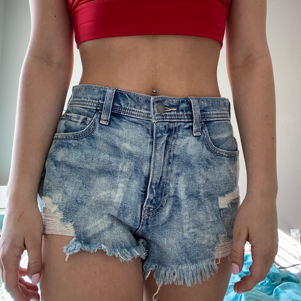 Distressed jean booty shorts